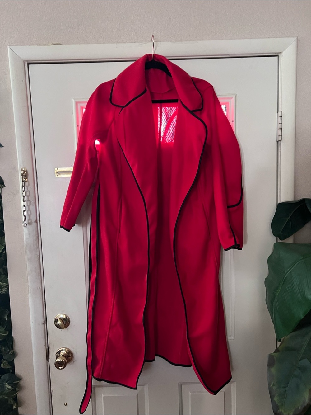 SHEIN Red Trench Coat with Black Piping